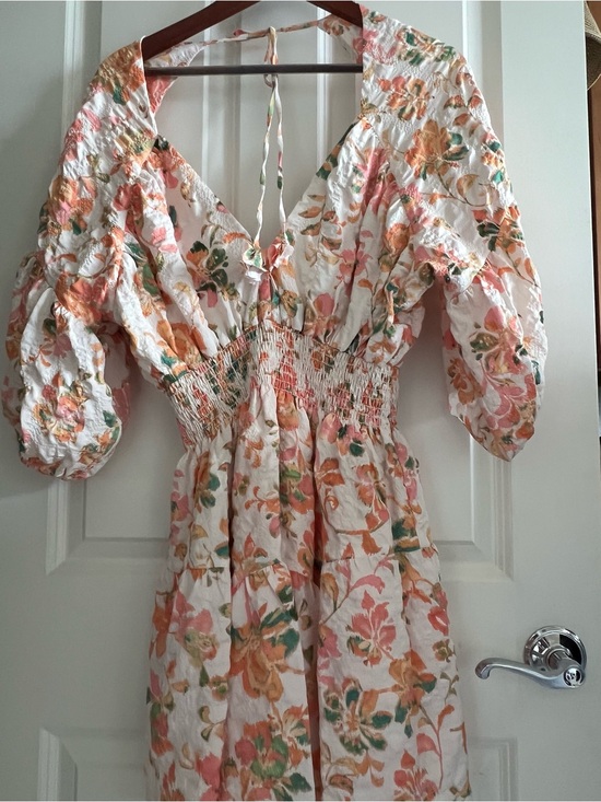 Misa Los Angeles Dresses & Skirts - Misa Los Angeles Watercolor Floral Tie-Back Cotton Top in Pink, Green & Cream